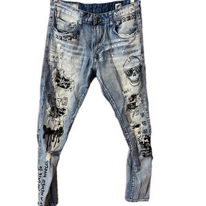 Smoke Rise Distressed Skull Graffiti Jeans Men’s 32x32